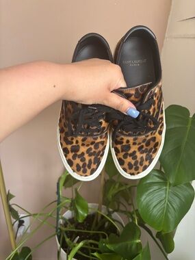 Saint Laurent Leopard-Print Pony Hair Sneakers - Brown/Black